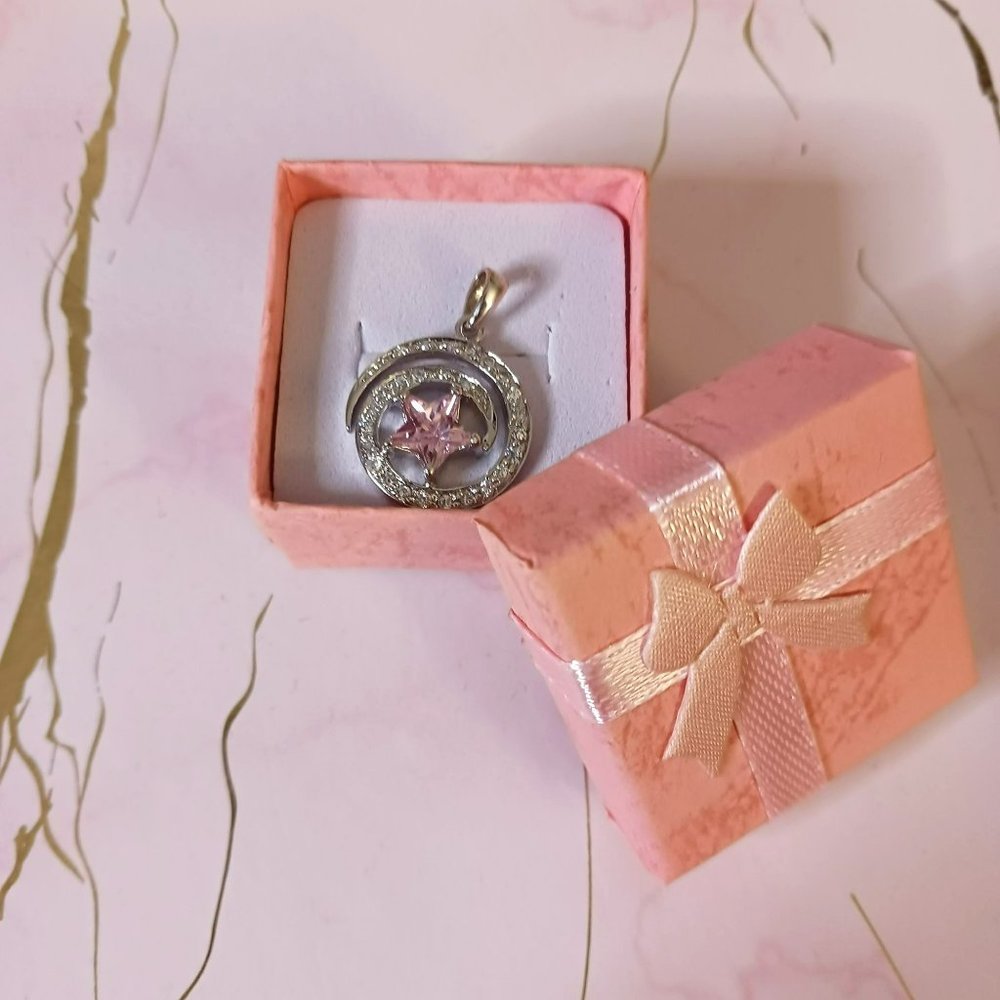 Silver CZ Pink Star Pendant